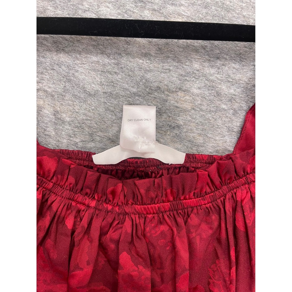 Altar'd State Burgundy Red Floral Jacquard Smocked Tiered Mini Dress Womens M - Picture 5 of 11